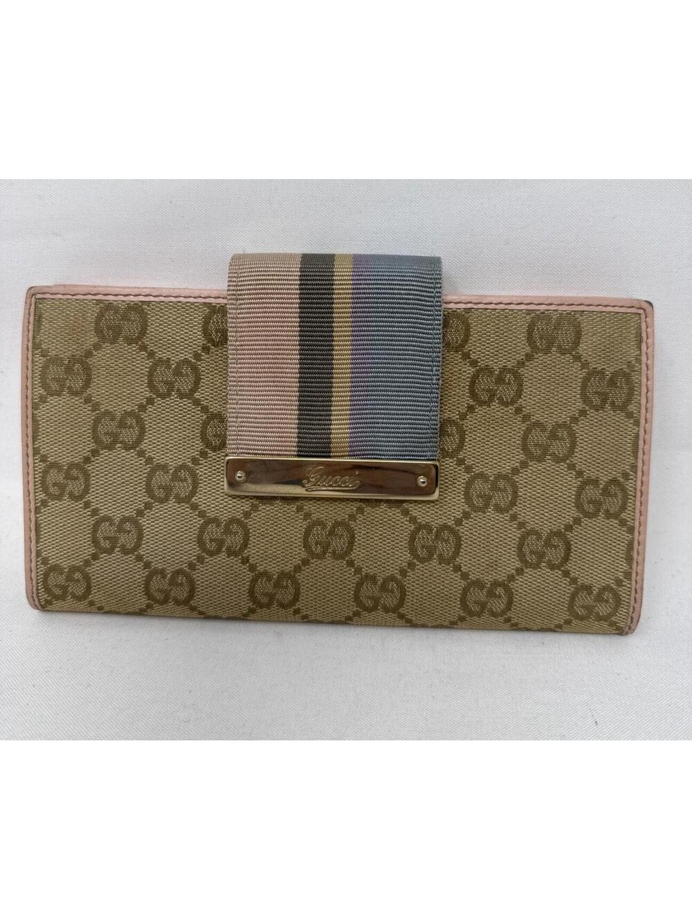 Vintage Gucci GG Canvas & Pink Leather Trim Continental Wallet